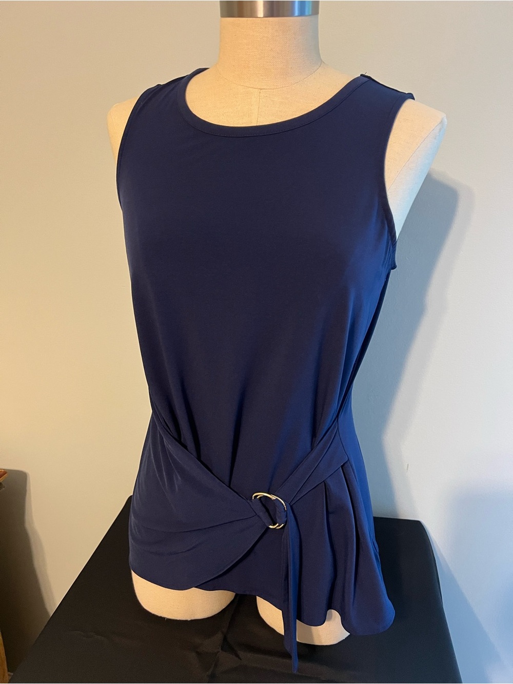 Michael Kors Navy Sleeveless Ring-Detail Tank